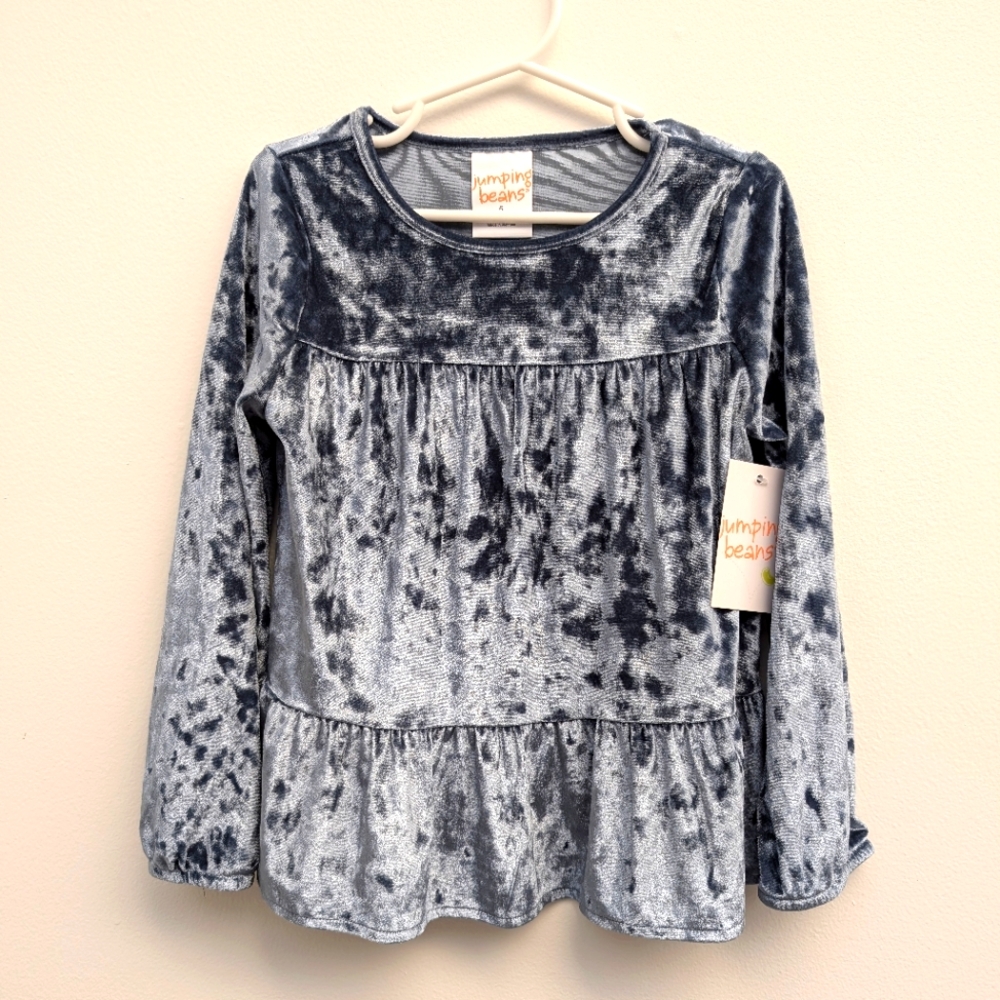 Jumping Beans 5 crushed velvet long sleeve tunic blouse top grey silver …